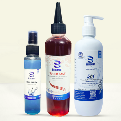 BLUEMIST SUPER FAST HAIR OIL + SHAMPOO + SERUM